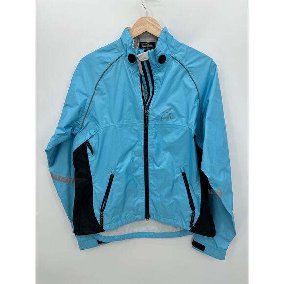 Showers Pass Women's Large Blue Cycling Zip Rain Shell Jacket Lightweight Nylon - Picture 1 of 12
